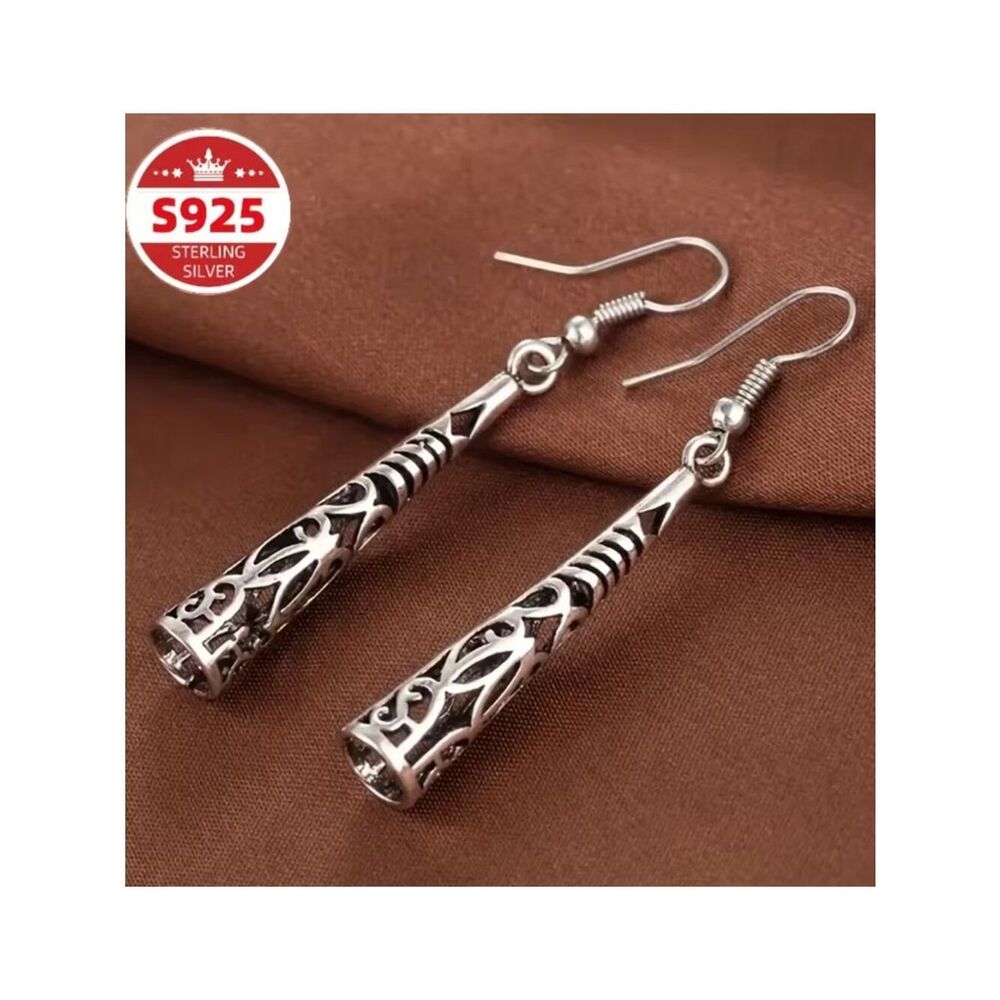 Hollowed Out Conical Shape Earrings Carved Ethnic Drop Filigree Bohemian Tassel